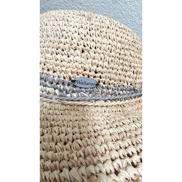 Wallaroo Women's Natural & Gray Raffia Sun Hat Wide Brim & Adjustable Fit - Picture 6 of 8
